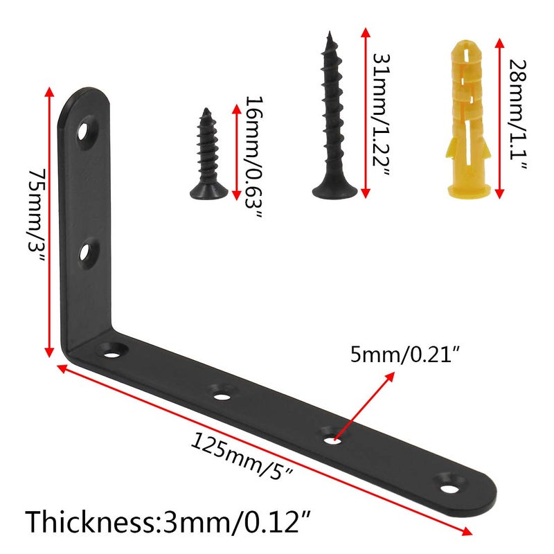 Luomorgo 16 Pcs L Shaped Brackets for Shelves - Heavy Duty Steel, Decorative Corner Brace Joint, Right Angle Wall Hanging Brackets with Screws, 5" x 3", Black - Image 2